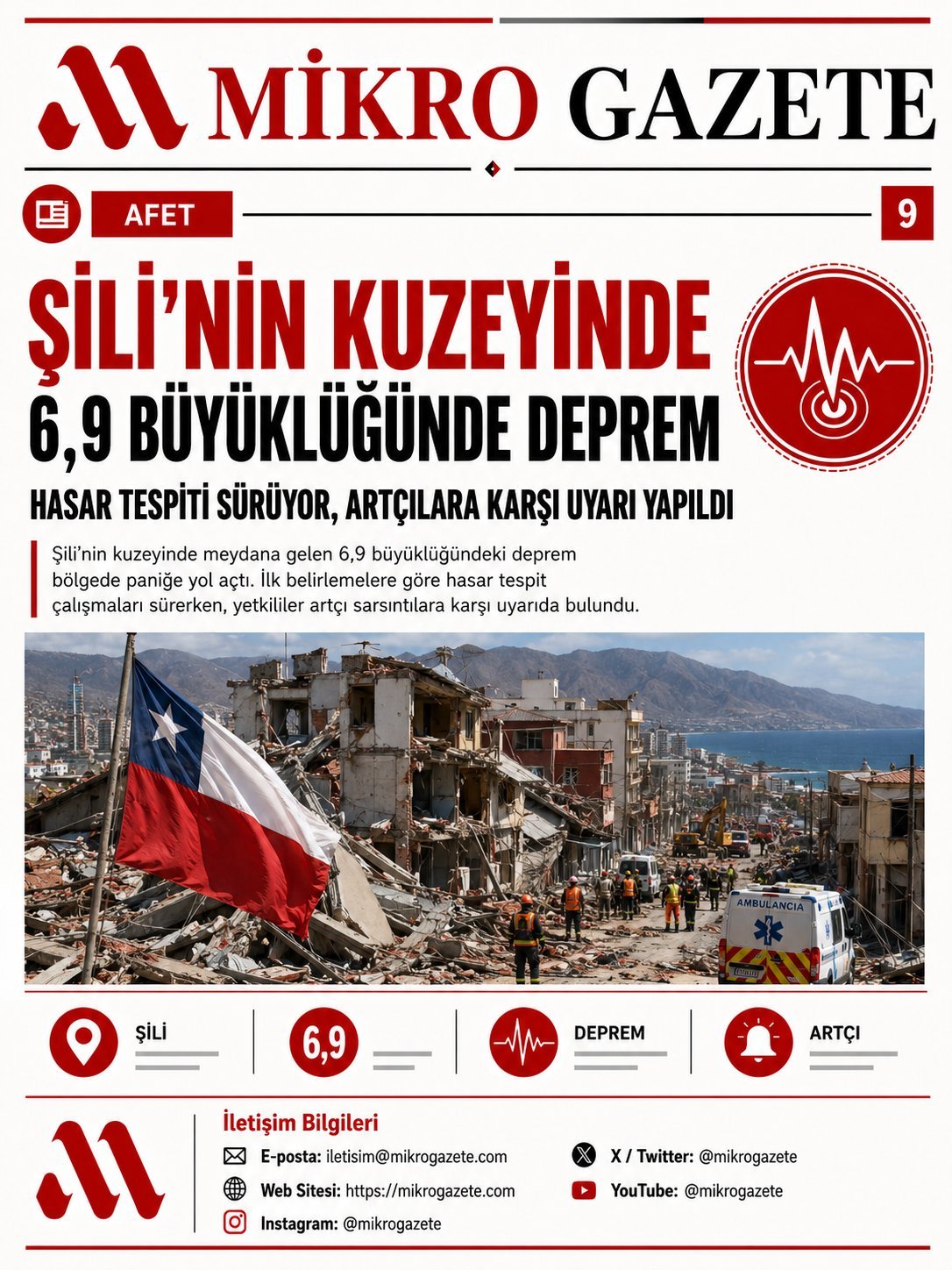 Şili’nin Kuzeyinde 6,9 Büyüklüğünde Deprem