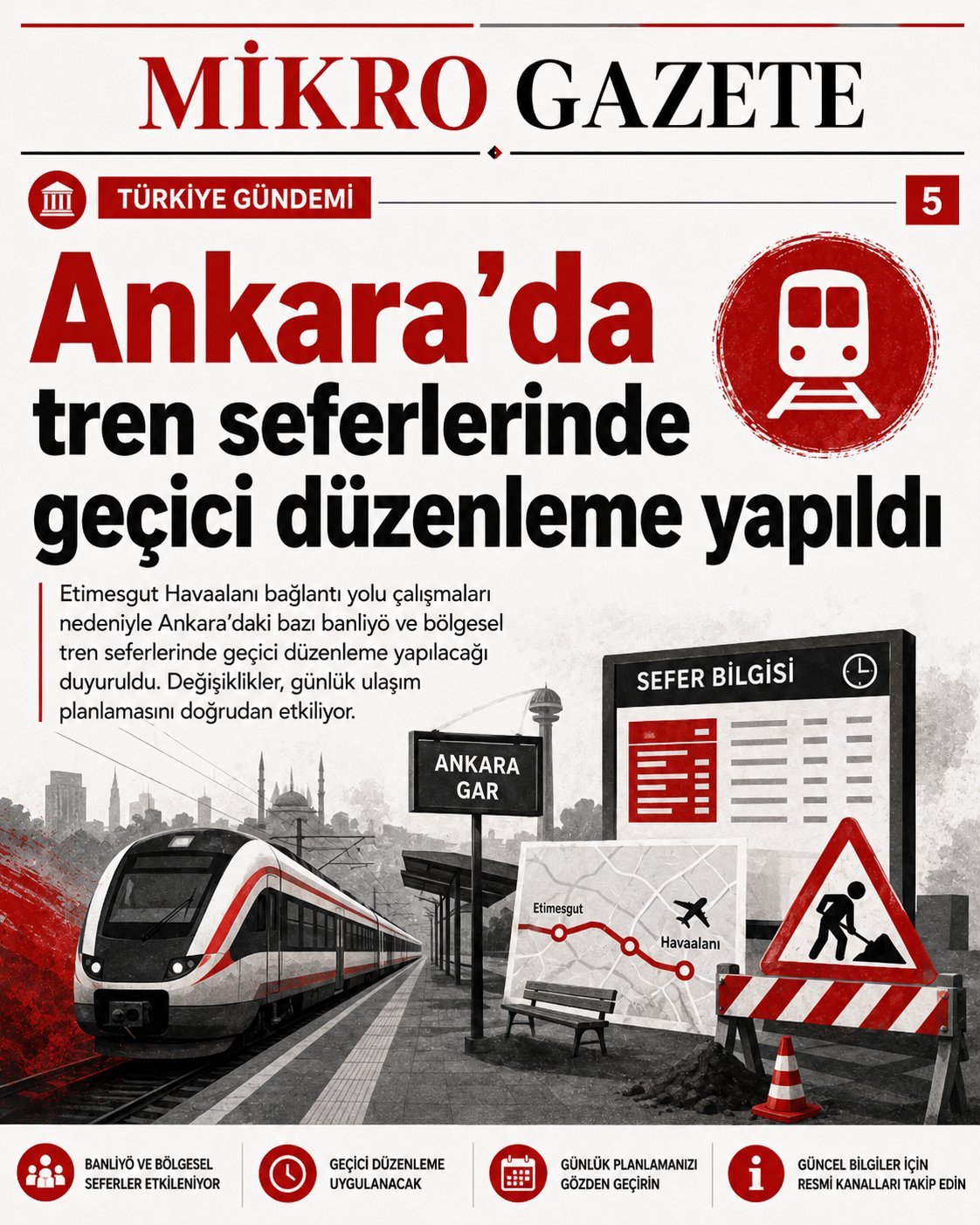 Ankara’da tren seferlerinde geçici düzenleme yapıldı