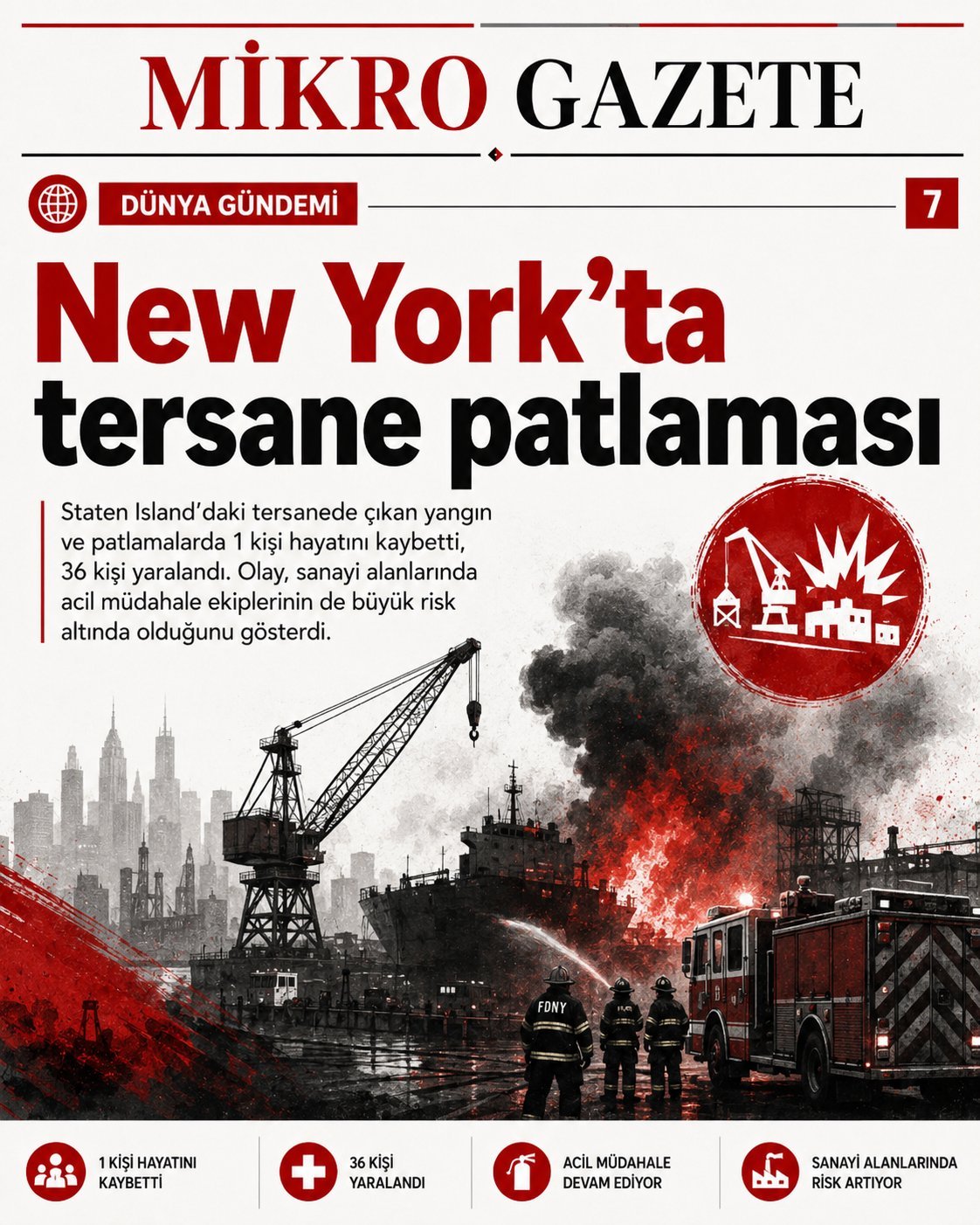 New York’ta tersane patlaması: acil müdahale ekipleri de risk altında kaldı