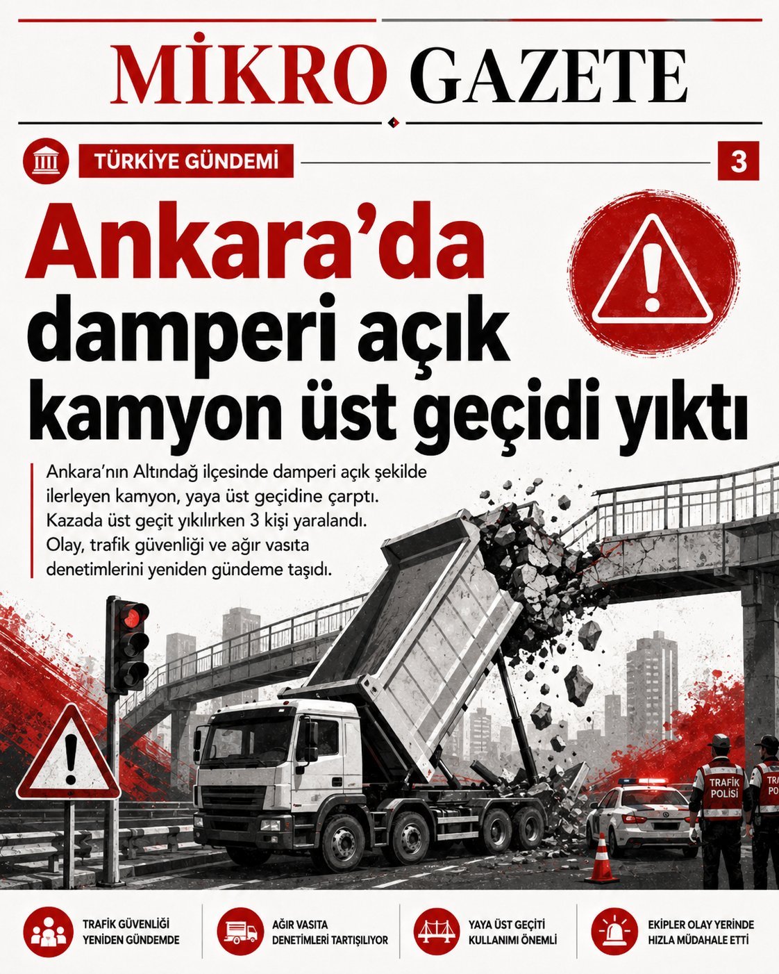 Ankara’da damperi açık kamyon üst geçidi yıktı